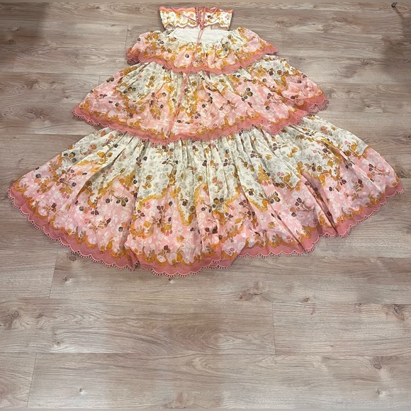 RARE Zimmermann Laurel Lace Up Floral Pink Frill Maxi Dress Size AU3/L - Picture 6 of 12